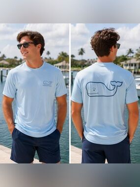 Vineyard Vines Men’s Sky Blue Whale Logo Short Sleeve Performance Tee NWOT Med